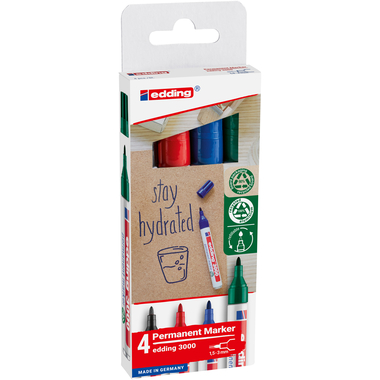 EDDING Permanent Marker 3000 1.5-3mm 3000-4-2 4 couleurs assortis