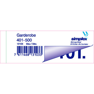 SIMPLEX Garderobenblock 401-500 13103 blau 100 Blatt