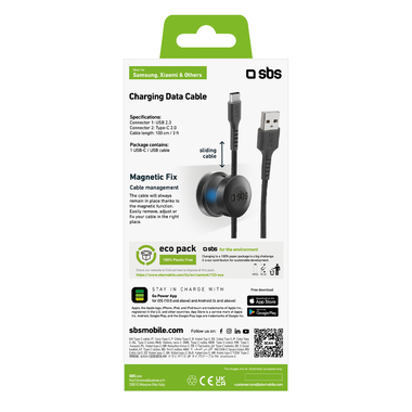 Anti-tangle USB to USB-C cable with magnetic holder