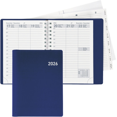 BIELLA Agenda Rex Wire-O 2026 825773050026U 1S/2P bleu ML 10.1x14.2cm