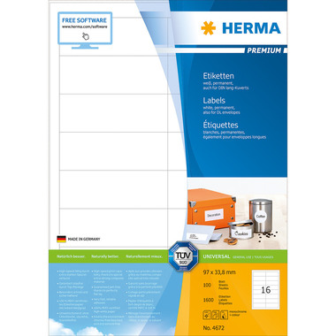 HERMA Etiquettes Premium 96,5×33,8mm 4672 blanc 1600 pcs.