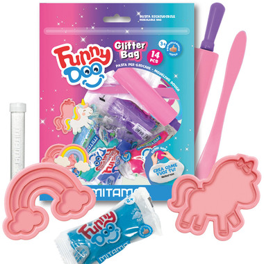 MITAMA Set de modelage Funny Doo 350g 3910074 Glitter Bag, 14 pièces