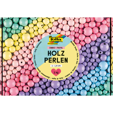 FOLIA Perline di legno Pastel 1000g 22993 Jumbo Pack, 1-1.8cm