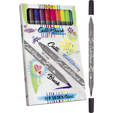 ONLINE Calligraphy Brush Pens 19051 Double Tip, Set, 10 Stück