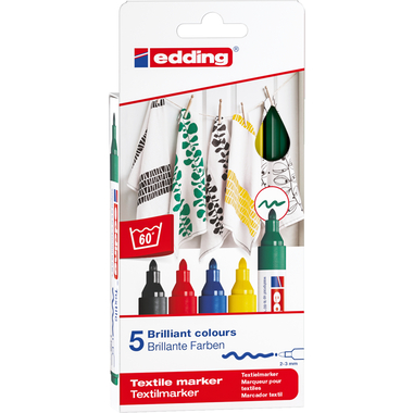 EDDING Textilmarker 4500 3948 Basic Color 5 Stück
