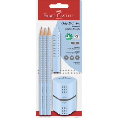 FABER-CASTELL Bleistift, Radierer, Spitzer B 580074 Grip Set 2001, sky blue