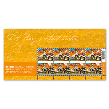 Briefmarken CHF 5.00 «Solidarität für Blatten», Bogen mit 8 Marken Kleinbogen mit 8 Marken à CHF 5.00 Spende, gummiert, ungestempelt