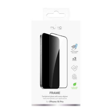Tempered Glass with Frame with Applicator Included for iPhone 16 Pro | Puro