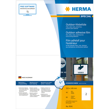 HERMA Folienetiketten 210x148mm 9541 weiss,PP matt 80 Stk./40 Bl.