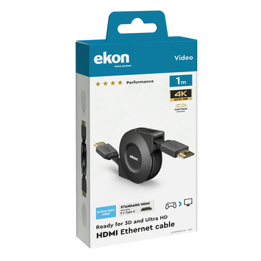 Câble rétractable HDMI 2.0 plaqué or | Ekon