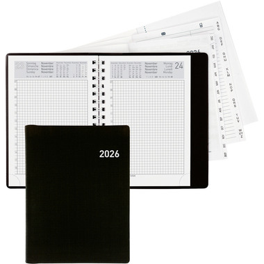 BIELLA Agenda Technikus 4 Wire-O 2026 834141020026U 1J/1P noir ML 10.1x14.2cm