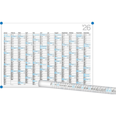BÜHNER Pianificatore annuale DE 2026 K12-CH-B-FSC 12M 98x68cm