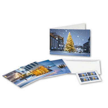 Set de cartes «Noël» Set de 4 cartes doubles A6, 4 enveloppes C6 et 4 timbres du sujet «Sapin de Noël» de CHF 1.20 (non collés)