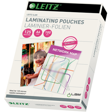 LEITZ Pochettes à plastifier A6 33806 brillant, 125my 100 pcs.
