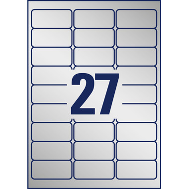 AVERY ZWECKFORM Typenschild-Labels 63,5x29,6mm L6011-8 silber 216 Stück/8 Blatt