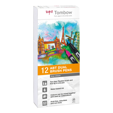 TOMBOW ABT Dual Brush Pen ABT-12P-3 12er Set Grautöne