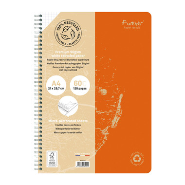 CLAIREFONTAINE Spiralheft Forever A4 68402C ass., kariert, 4mm 60 Blatt