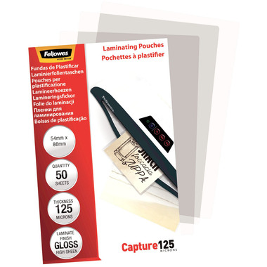 FELLOWES Pochettes à plastif. 54x86 5396602 brillant, 125my 50 pcs.