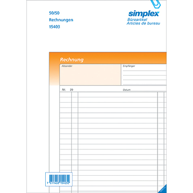 SIMPLEX Factures D A5 15400D orange/blanc 50x3 feuilles