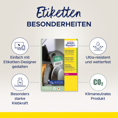 AVERY ZWECKFORM Etiketten 99,1x42,3mm L7913-10 weiss,ultra-resistent 10 Blatt