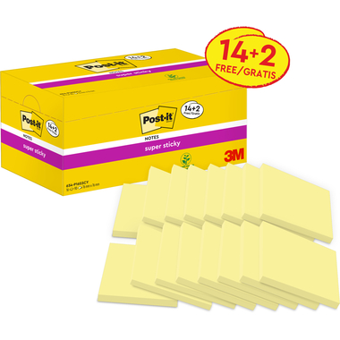 POST-IT Super Sticky Notes 654-P16SSCY-EU 76x76mmgelb 16x90Bl.