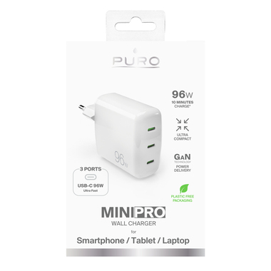 Chargeur mural MiniPro 96W avec technologie GAN 3 ports USB-C | Puro