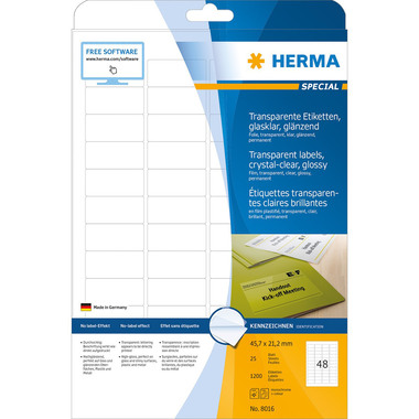 HERMA Étiquettes PP 45,7x21,2mm 8016 transparent 1200 pcs/25 flls.