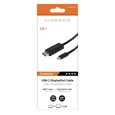 USB-C to DisplayPort 4K/60Hz Adapter 1.5m Black | Vivanco