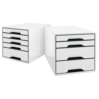 LEITZ Schubladenbox WOW Cube A4 5253-10-01 weiss/schwarz, 5 Schubladen