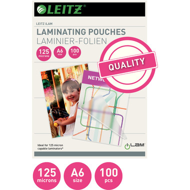 LEITZ Pochettes à plastifier A6 33806 brillant, 125my 100 pcs.