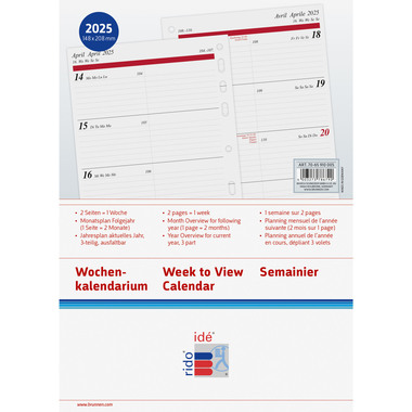 RIDOIDE Timing 1 calendrier sem. 2026 7065910006.26 1S/2P ML 14.8x21cm
