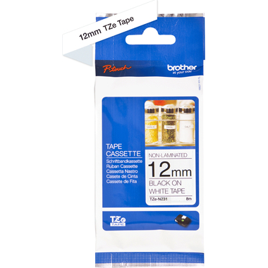 PTOUCH Nastro,non lam. nero/bianco TZe-N231 PT-300 12 mm