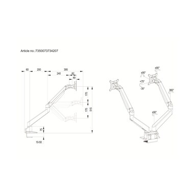 Multibrackets Tischhalterung Gas Lift Arm Dual SbS HD bis 21 kg – Schwarz