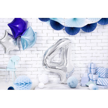 PARTYDECO Palloncino in foil no. 4 86cm FB1M-4-018 argento