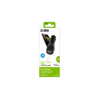 Caricabatterie per auto con 2 porte USB 3.100 mAh