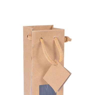 Flaschentragetasche mit Sichtfenster & Kordel in Natur 72x68x310mm