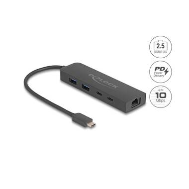 Delock USB-Hub USB-A/USB-C mit 2.5 Gigabit LAN