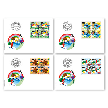 First-day cover «Seasons» Set of blocks of four (16 stamps, postage value CHF 19.20) on 4 first-day covers (FDC) C6