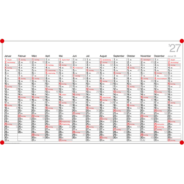 BÜHNER Jahresplaner DE 2027 PO13-CH-R-FS 13M 139x79cm