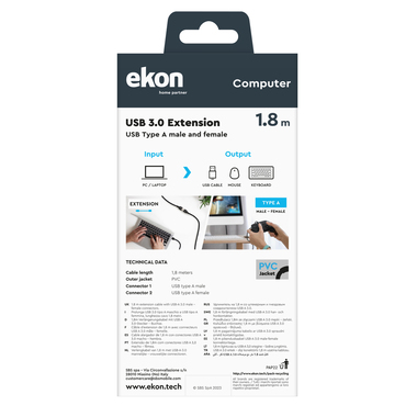 Câble d'extension USB 3.0 mâle - femelle pour PC | Ekon