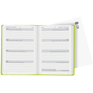 BIELLA Taschenagenda Memento 2026 825715310026U 1W/2S hellgrün ML 10.1x14.2cm