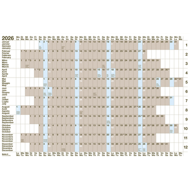 BIELLA Calendario annuale 2026 876012000026U 1A/1P bianco ML 69.5x46cm