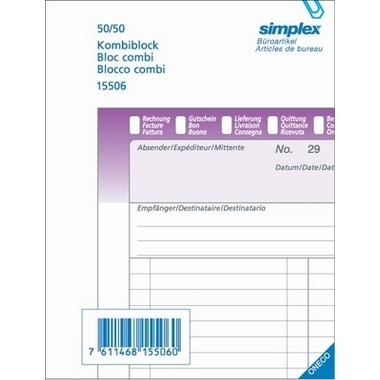 SIMPLEX Bloc combiné A/F/I A6 15506 papier autocopiante 50x2 flls.