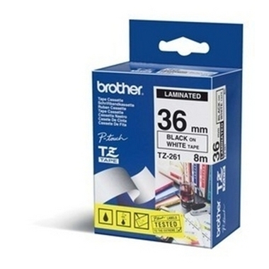 PTOUCH Nastro, plastific. nero/bianco TZe-261 PT-3600 Lu8m/La36 mm