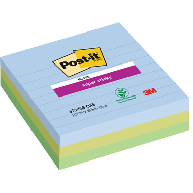 POST-IT Super Sticky Oasis 101x101mm 675-3SS-OAS 3-farbig ass. 3x70Bl. liniert