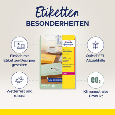 AVERY ZWECKFORM Adressetiketten 99,1x38,1mm L7563-25 transparent 350 Stück