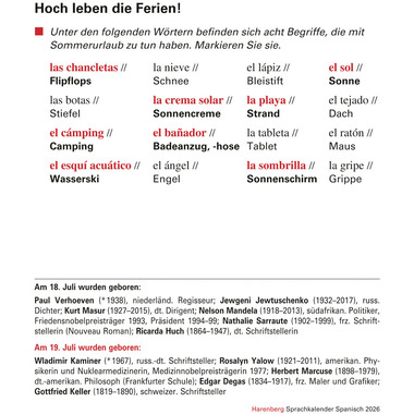 HARENBERG Calendrier détachable 2026 2111100+26 Spanisch DE, ES 12.5x16cm