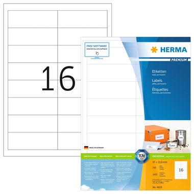 HERMA Etiketten Premium 96,5×33,8mm 4619 weiss 3200 Stück