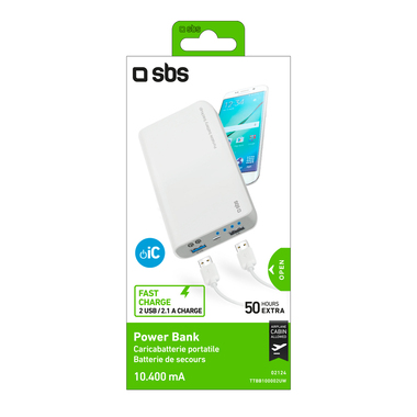 Portable external battery charger 10,400 mAh for tablets and smartphones