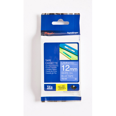PTOUCH Nastro, plastific. bianco/blu TZe-535 PT-1280VP 12 mm